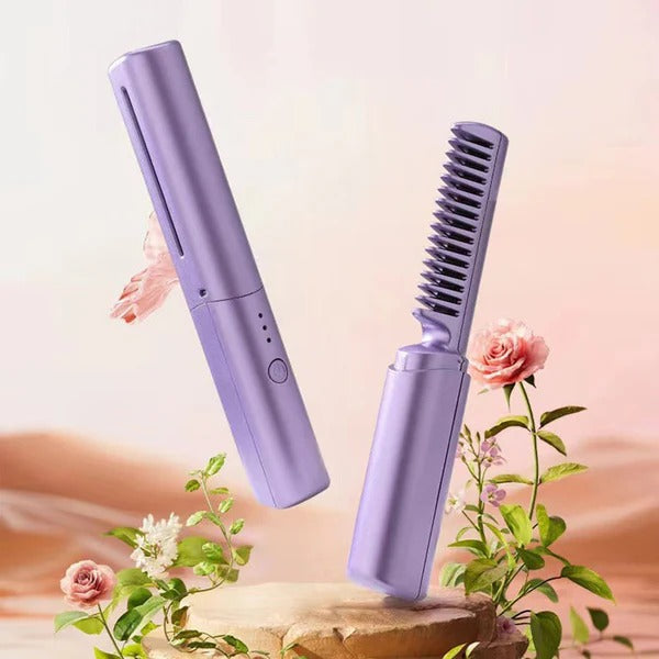 2-in-1 Hair Styling Brush Straightener & Curler Comb – Random Colour