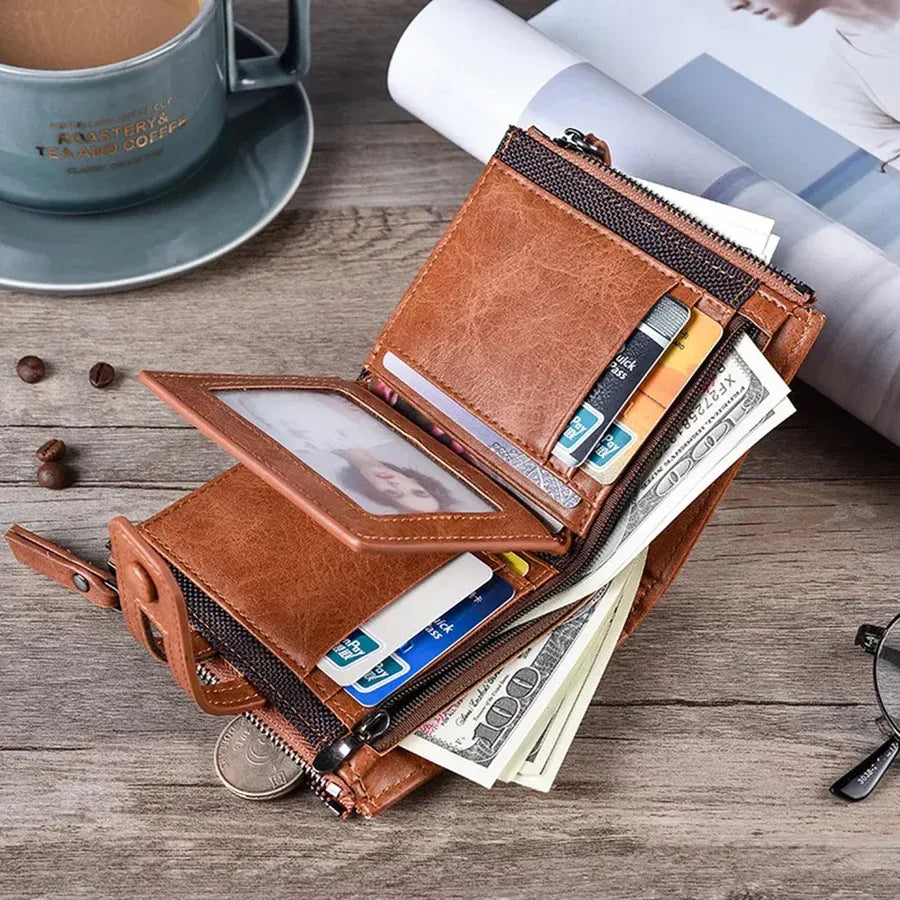 Premium Handcrafted Buffalo Leather Trifold Wallet - Slim Bifold Card Holder