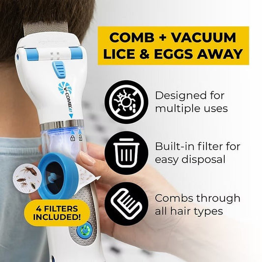 LICETEC V - COMB Electric Head Lice Remover – Chemical - Free Lice & Nit Treatment for Kids & Adults | Safe, Reusable & Hygienic Vacuum Comb Device - MustBuy.pk