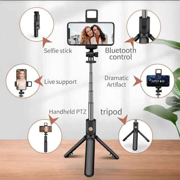 Bluetooth Selfie Stick with Tripod – 360° Foldable Mobile Holder - MustBuy.pk
