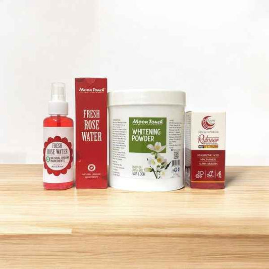 Secret Whitening Deal 3 - in - 1 Skincare Whitening and Brightening Kit with Brightening Powder, HD Serum & Rose - MustBuy.pk
