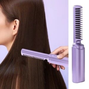 2-in-1 Hair Styling Brush Straightener & Curler Comb - Random Colour