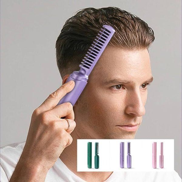 2-in-1 Hair Styling Brush Straightener & Curler Comb - Random Colour - Image 3