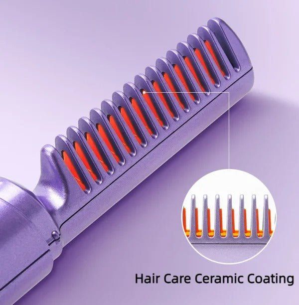 2-in-1 Hair Styling Brush Straightener & Curler Comb - Random Colour - Image 2