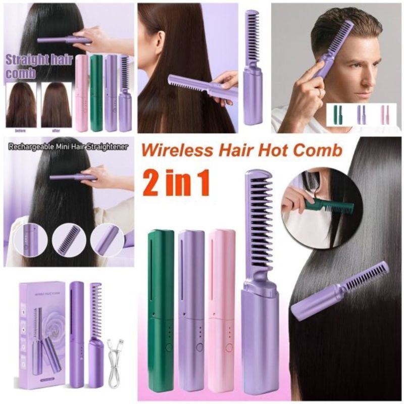 2-in-1 Hair Styling Brush Straightener & Curler Comb - Random Colour - Image 7